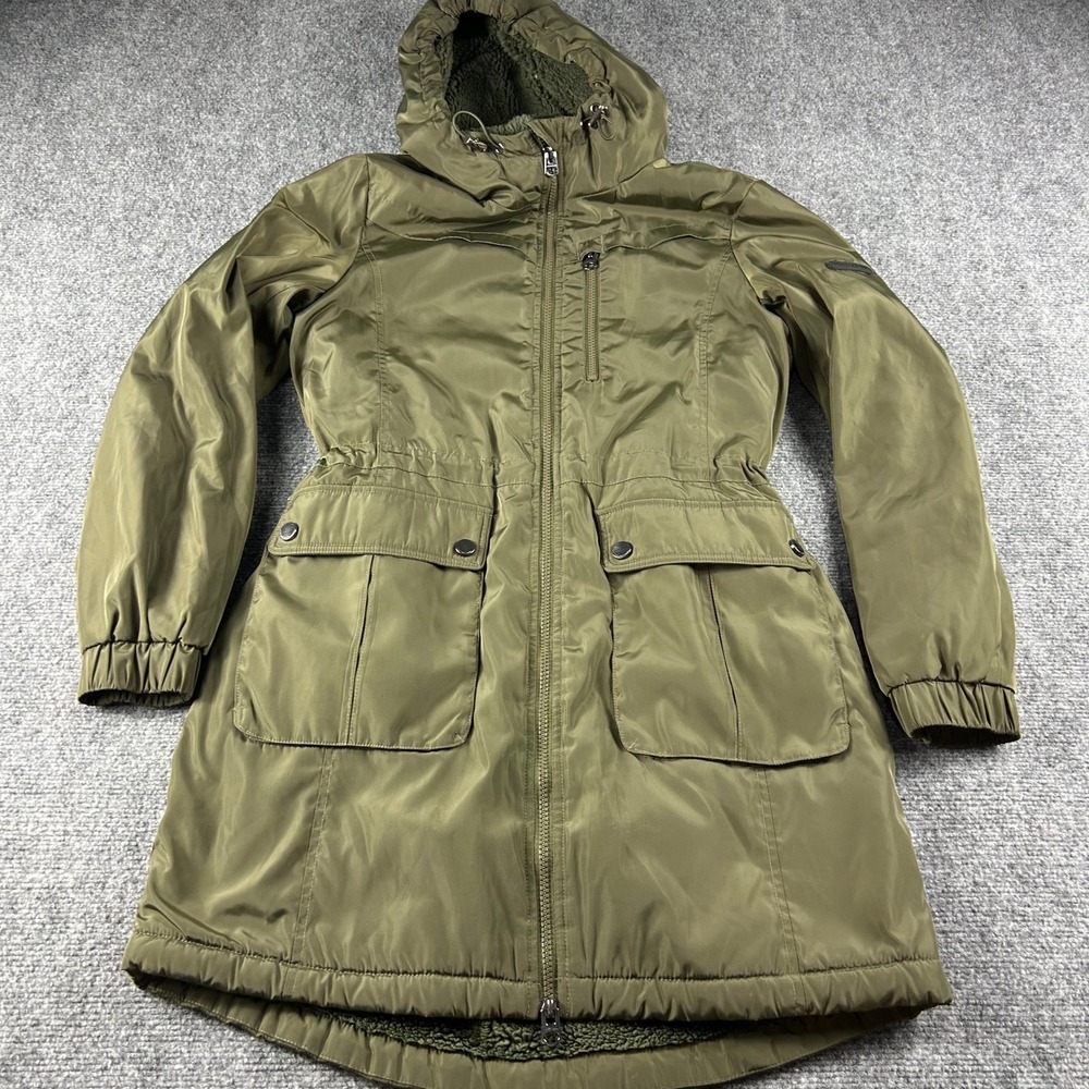 Lucky Brand Parka Jacket Womens Small Green Sherpa Lined Hooded Puffer Coat